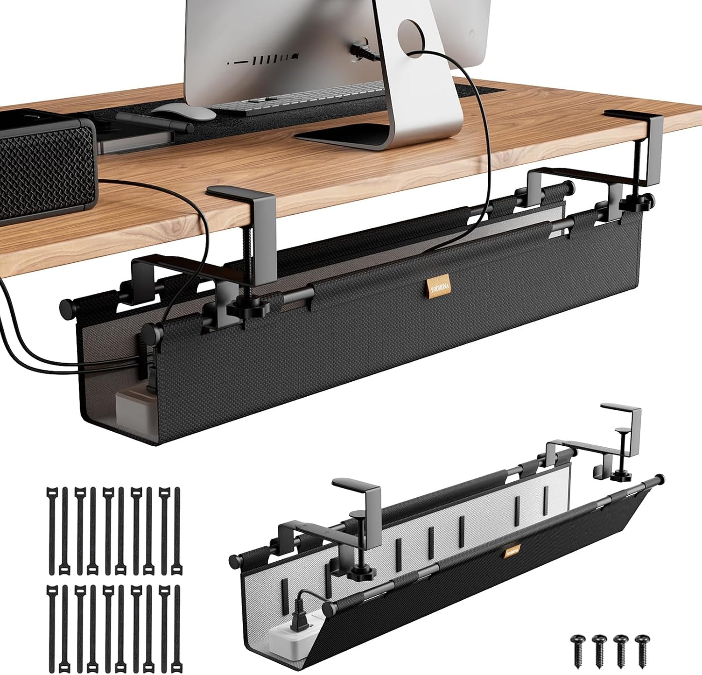 Cable Management Tray Under Desk, 38" No Drill Cable Organizer with Clamp/Screw Mount,Wire Cord Organizer for Table, Cable Tray for Office, Home