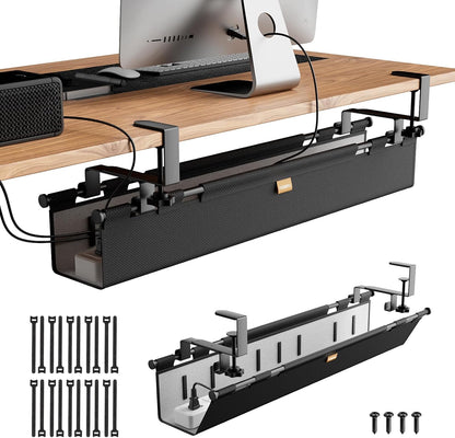 Cable Management Tray Under Desk, 38" No Drill Cable Organizer with Clamp/Screw Mount,Wire Cord Organizer for Table, Cable Tray for Office, Home
