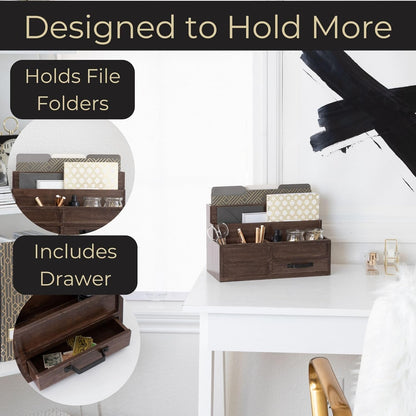 BLU MONACO | White Desktop Organizer with Drawer Storage | Tabletop Organizer with Drawers for Paper Bills Mail | Wooden Mail Organizer for Countertop Workspace | with Drawer, Bill