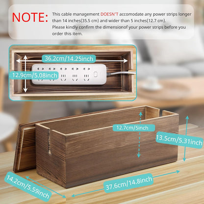 Bivvclaz Large Cable Management Box, Wooden Cord Organizer Box for Desk, Floor, Office to Hide Extension Cords Power Stripes Surge Protectors Chargers Wires, Black