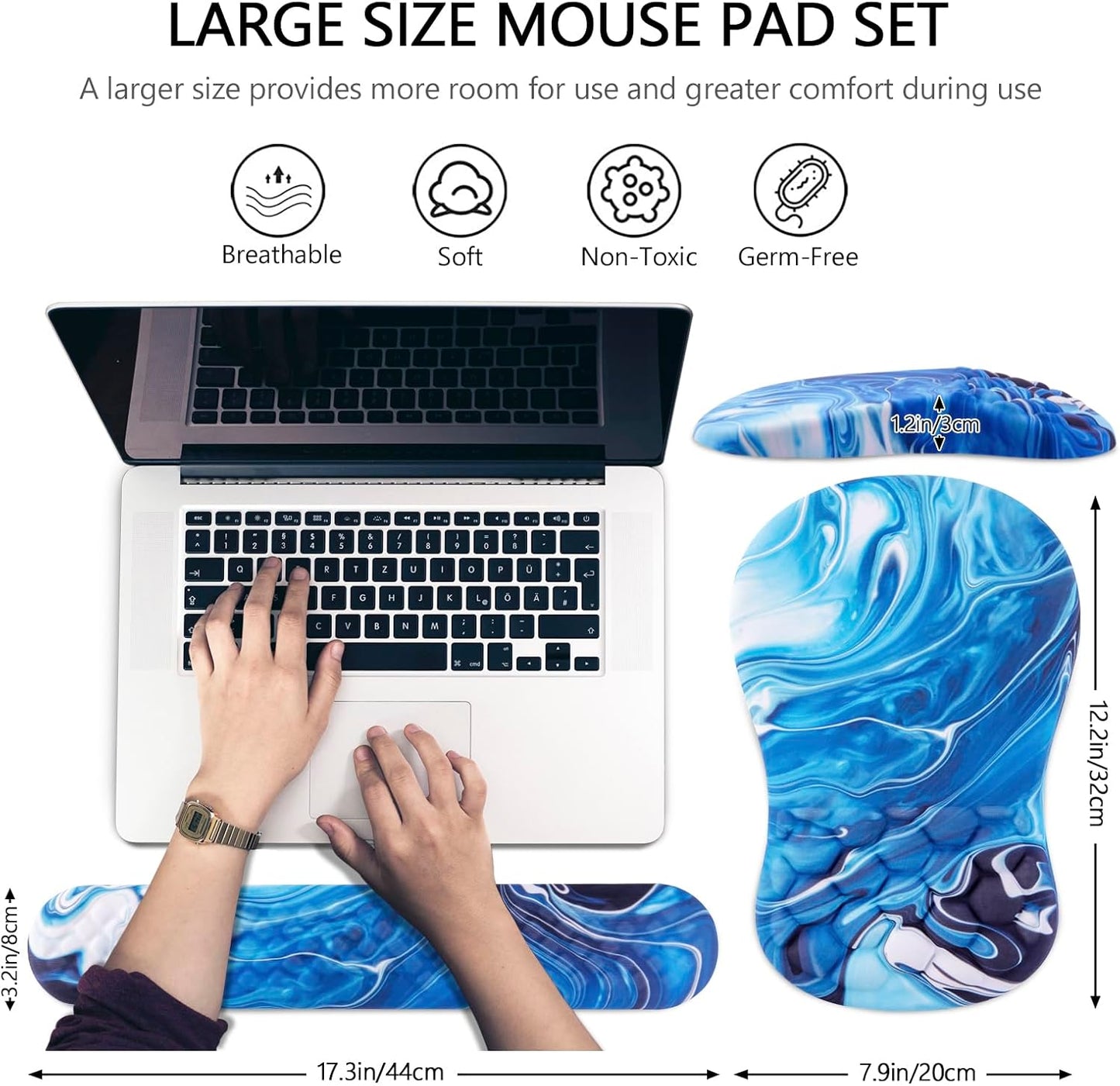 Mouse Pad Wrist Support, Laokiiy 2 in1 Keyboard Wrist Rest+ Ergonomic Mouse Pad, Non-Slip Wrist Rest for Computer Keyboard, Made Easy Typing & Relieve Wrist Pain（Banana Leaf Green）