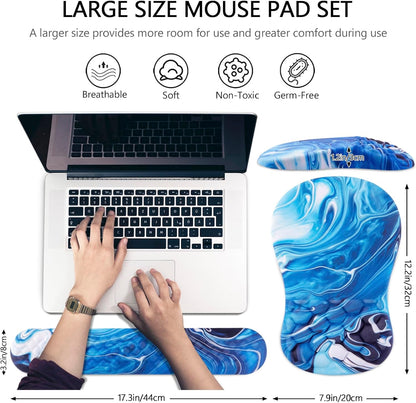 Mouse Pad Wrist Support, Laokiiy 2 in1 Keyboard Wrist Rest+ Ergonomic Mouse Pad, Non-Slip Wrist Rest for Computer Keyboard, Made Easy Typing & Relieve Wrist Pain（Banana Leaf Green）