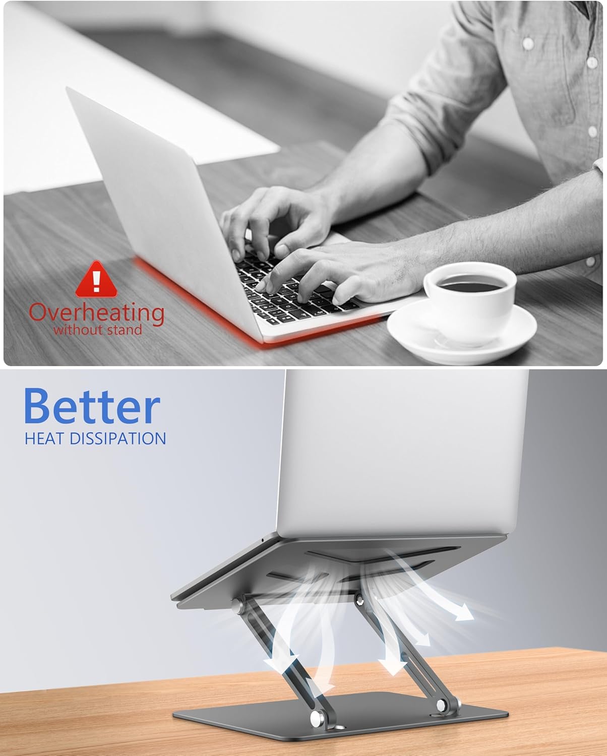 JCZT Adjustable Laptop Stand for Desk, Metal Foldable Laptop Riser, Portable Laptop Holder Mount, Ventilated Cooling Computer Notebook Stand for MacBook Air Pro, All 10-16'' Notebooks Laptops, Gold