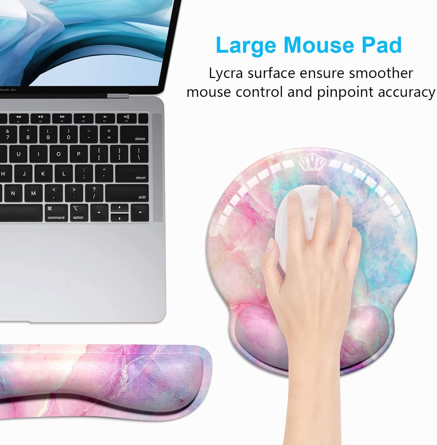 Dapesuom Keyboard Wrist Rest and Mouse Pad with Wrist Support, Cute Memory Foam Cushion for Keyboard and Mouse Set, Ergonomic Desktop Pad Rests with Non Slip Base for Easy Typing & Pain Relief, Pink
