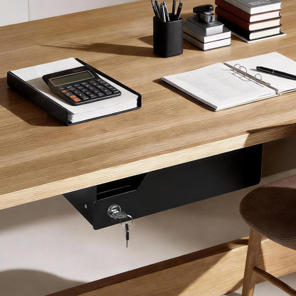 Under Desk Drawer Storage with Lock, Metal Undermount Table Drawer, Ball Bearing Slides Out Tray Organizer for Paper, Pencil, and Laptop 16"x11.8"x3.6", White