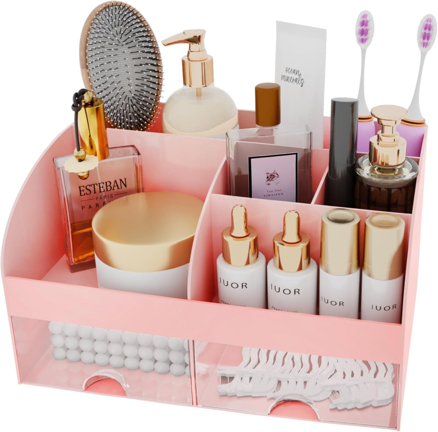 Makeup Organizer with Drawers, Cosmetic Storage for Dresser Vanity and Bathroom Countertop, Beauty Holder for Lipstick Brush, Skincare Organizer for Vanity, Cosmetic Display Case (White)