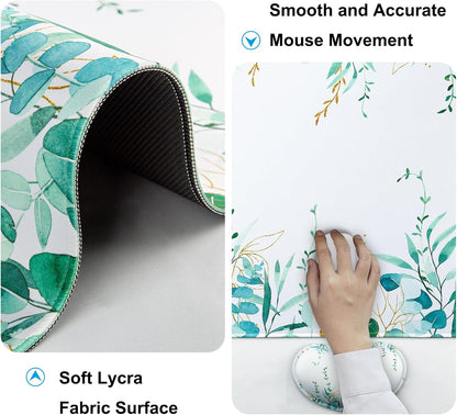 Keyboard Wrist Rest + Mouse Pad with Wrist Support + Desk Mat + Coaster 4 in 1 Set, XXL Large Gaming Mousepad Cute Ergonomic Mouse Pads for Desk Computer Laptop Office Decor-Beach