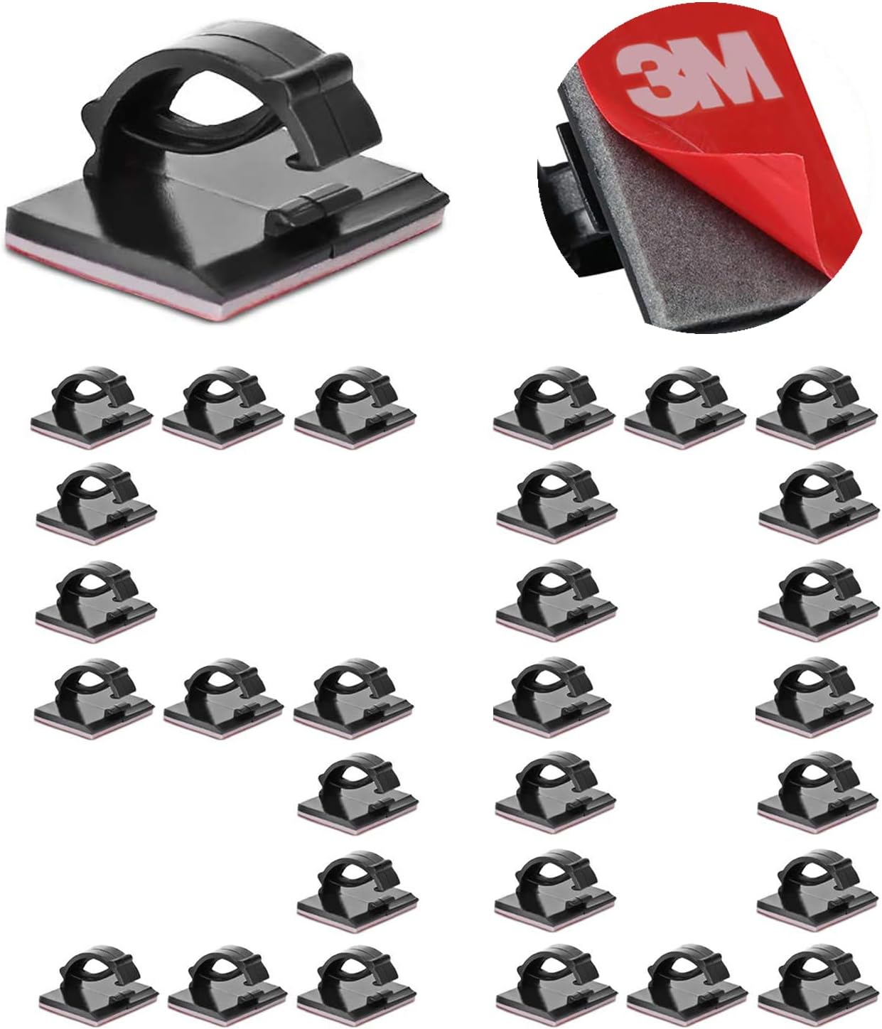 Cable Clips Self with 3M Adhesive Cord Organizer, Wire Holder Clamp Management Sticky for Desk Car Dash Cam Tables Wall, Black 30pcs