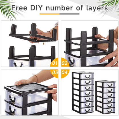 Thyle 2 Pcs Plastic Drawers Organizer Mini Organizer Stackable Plastic Clear Drawer Storage Box Containers Storage Units for Desktop Classroom Craft 6.7 x 4.9 x 13.4 inches(Purple)