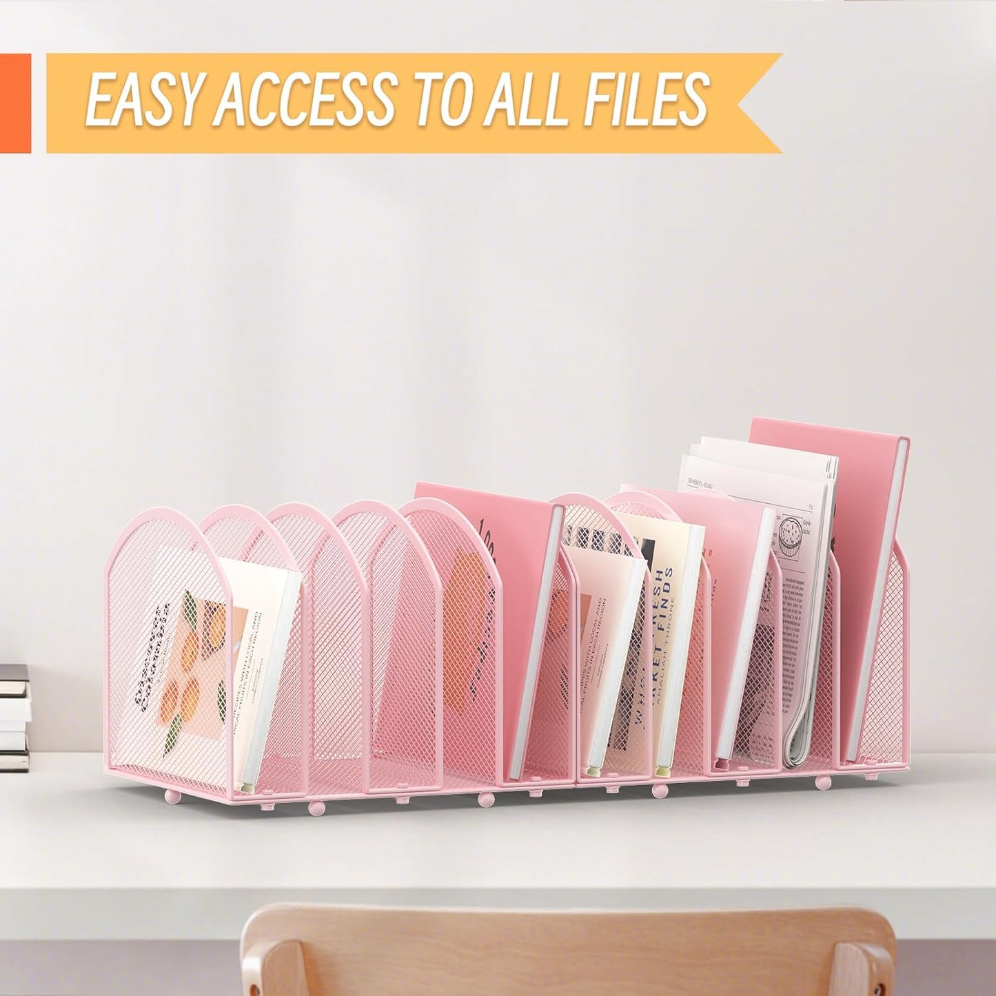 MINDEPOT 5-Section Desk File Organizer, Vertical Desktop File Holder Mail Sorter File Folder Holder Organization for Office School & Classroom (Black - 1Pack)