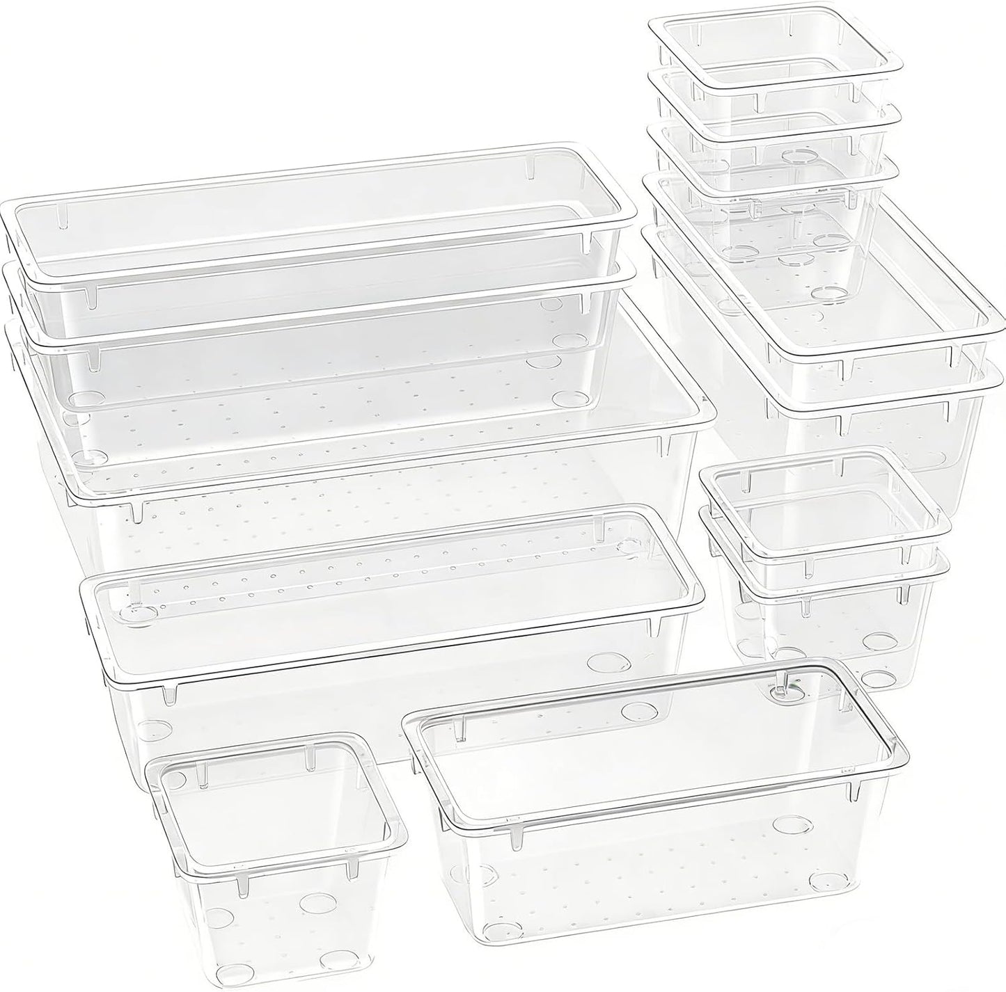 Clear Acrylic Drawer Organizer Trays, 5 Size Junk Box Organization Small Storage Container Bin for Desk Makeup Bathroom Vanity Kitchen Tool Make Up Workspace Home Dorm Apartment Office Room Nightstand
