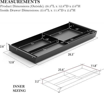 Under Desk Drawer 28.3" Wide, 60° Ergonomic Tilt Organizer with Multi-Compartment – Ball Bearing Slides, Fully Assembled, Under Desk Storage for Home Office Supplies