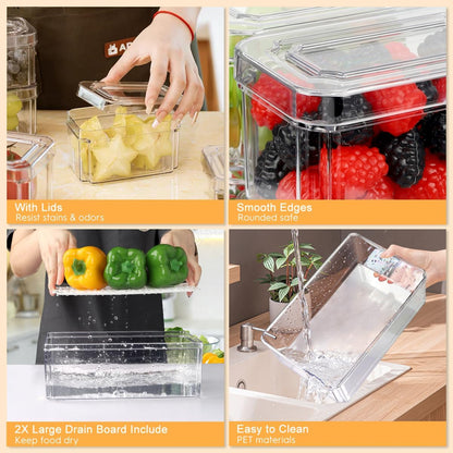 10 Pack Refrigerator Pantry Organizer Bins, Stackable Fridge Organizer Bins with Lids, Clear Plastic Food Storage Bins for Kitchen, Countertops, Cabinets, Fridge, Drinks, Fruits, Vegetable, Cereals