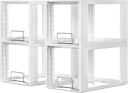 Vtopmart 4 Pack Large Stackable Storage Drawers,Easily Assemble Acrylic Bathroom Closet Undersink Organizers and Storage,Plastic Bins for Kitchen Cabinets,Pantry,Makeup,Medicine Organization