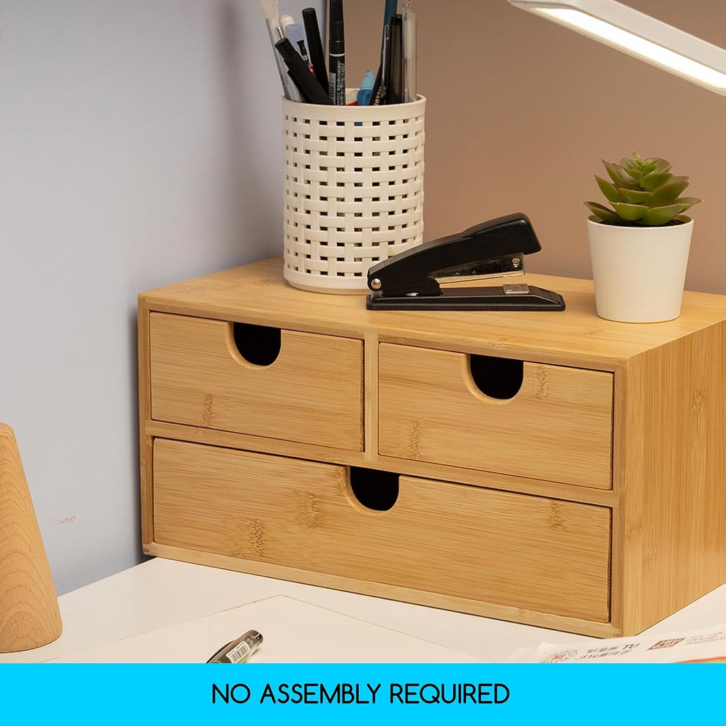 MEEDEN Bamboo Desk Organizer with Drawers: Desktop Storage Container with Shelf - Tabletop Storage Organization Box for Office Home Toiletries Supplies