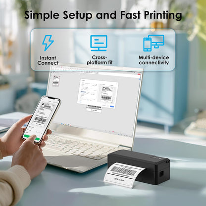 KNAON Shipping Thermal Label Printer, 4x6 Portable Label Printer, Bluetooth Label Maker for Small Business, Support iPhone,Android,Windows,Mac,Chromebook,Works with USPS, Etsy,Shopify&More, Black