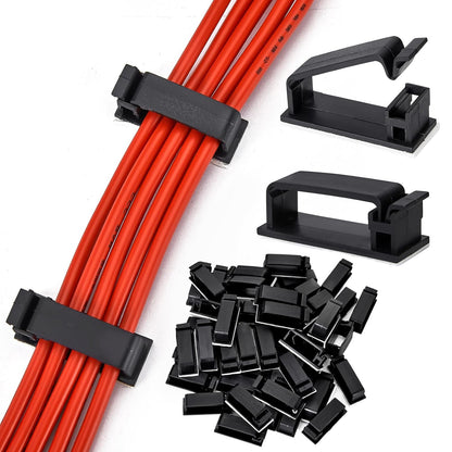 50Pcs Self Adhesive Cable Management Clips,Cable Organizers Wire Clips Cord Holder for PC Laptop Ethernet Cable Desktop Home Office(1.52’’ x 0.59’’ x 0.57’’, Black)