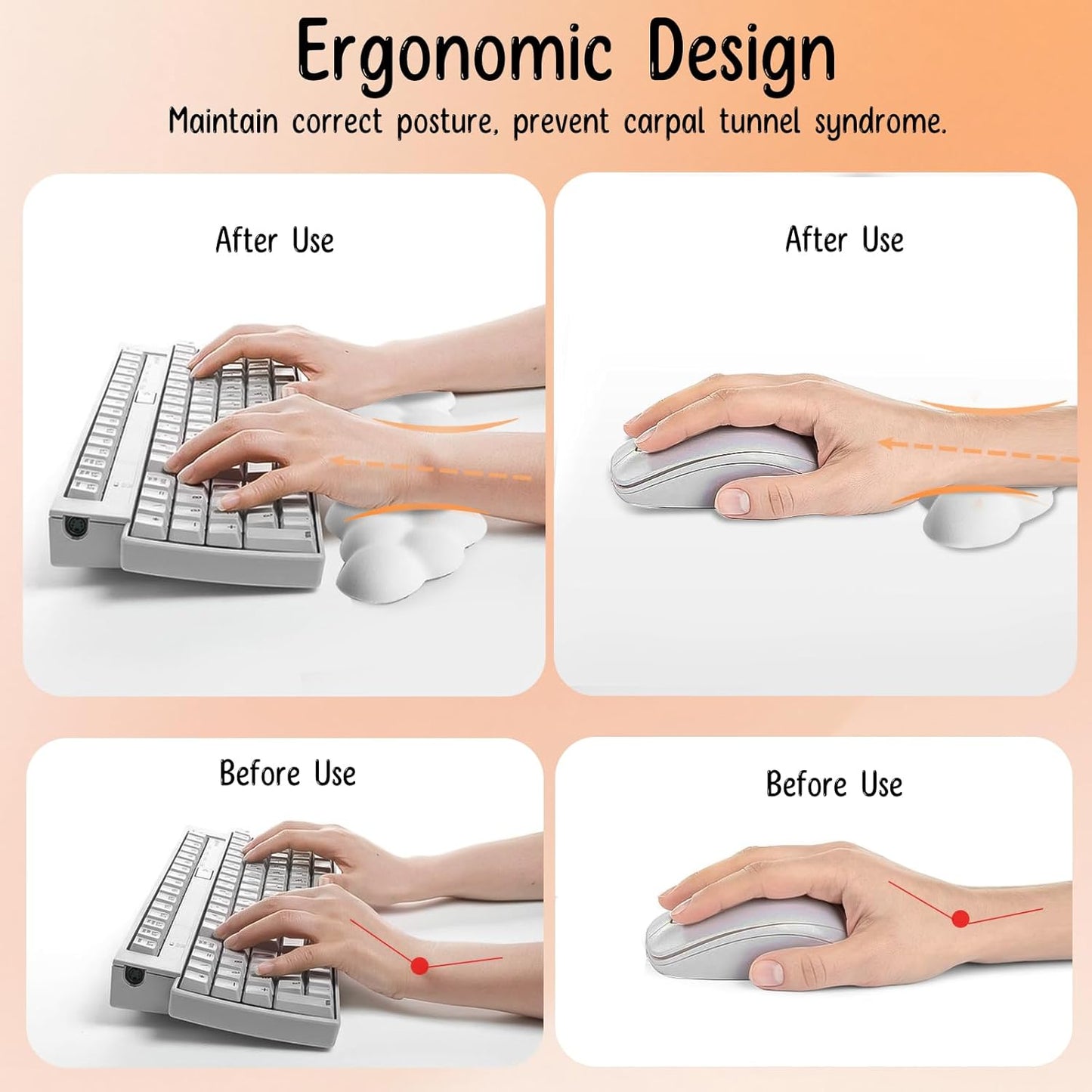 Keyboard Wrist Rest Mouse Wrist Support Set, Cloud Keybroad Wrist Rest Pad with Non-Slip PU Base, Memory Foam Wrist Rest for Pain Relief Computer Laptop Gaming Home Office, White