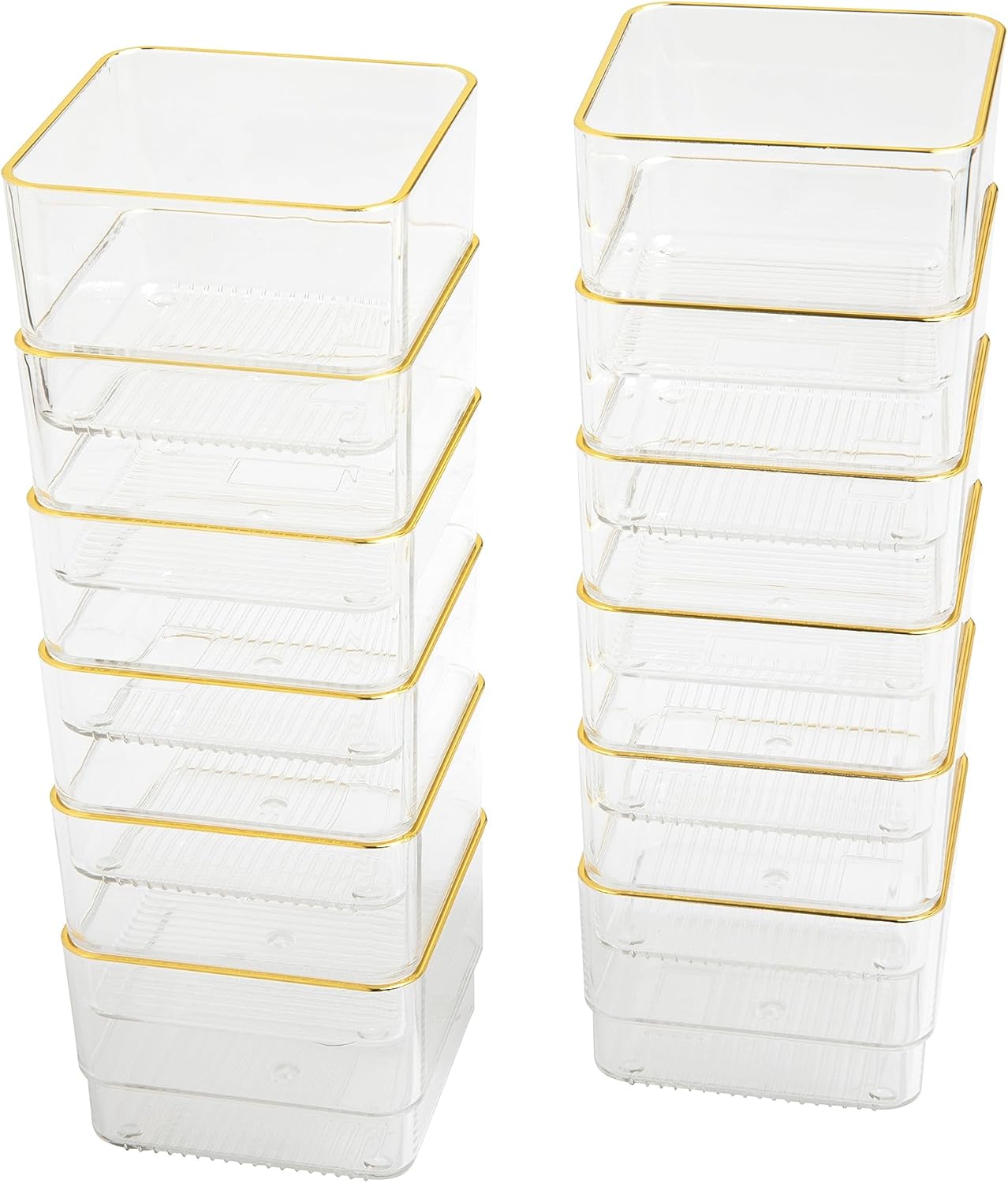 Martha Stewart Kerry Plastic Stackable Office Desk Drawer Organizers, 6" x 3", 6 Pack, with Gold Trim