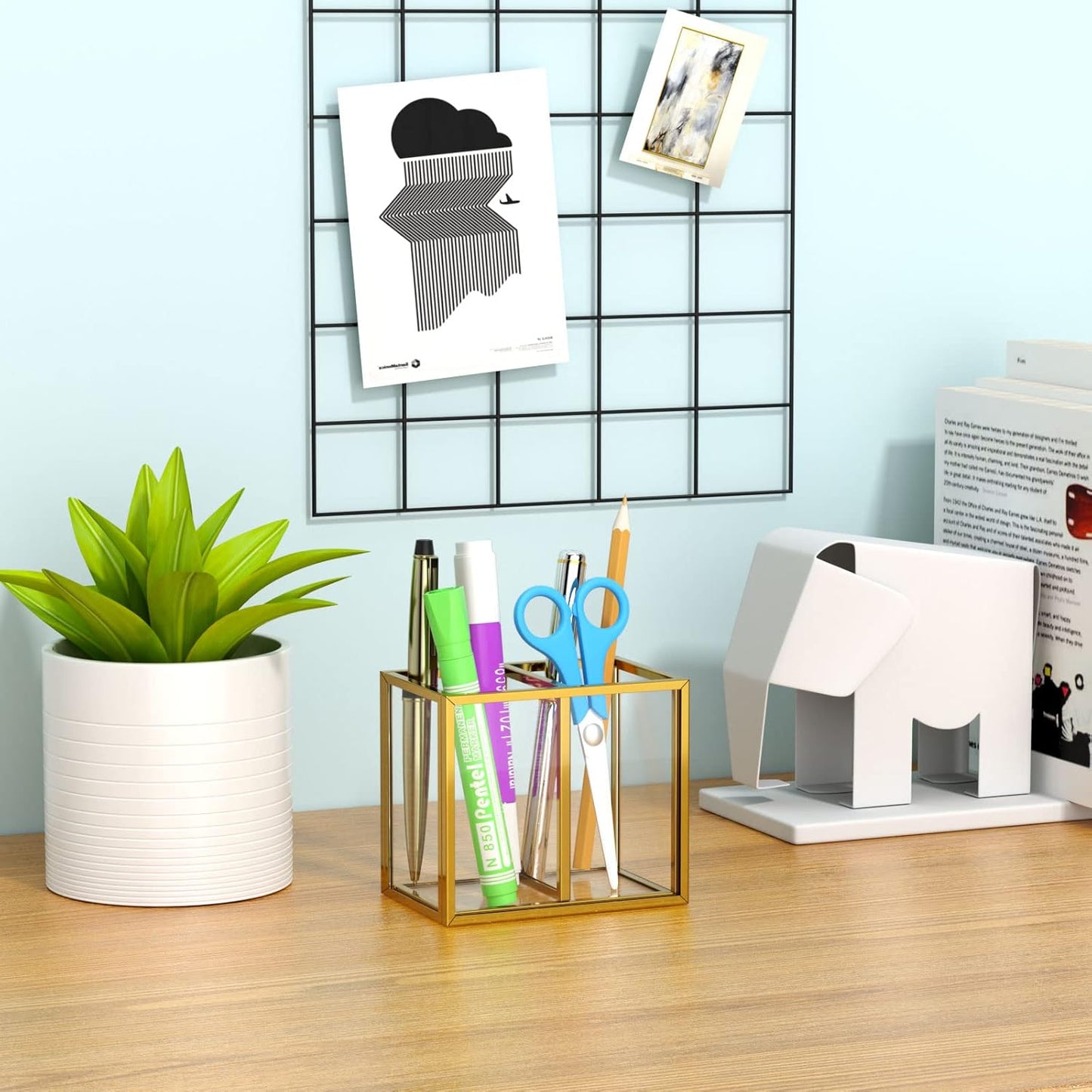 NIUBEE Acrylic Pen Holder 4 Compartments, Clear Pencil Organizer Cup for Countertop Desk Accessory Storage