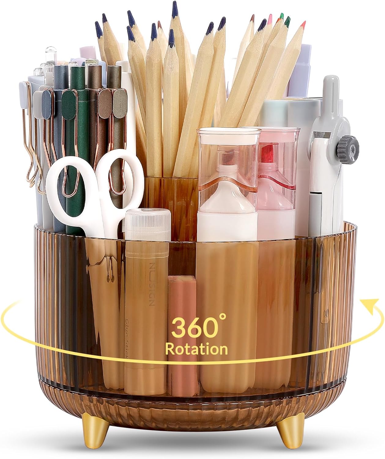 SKYDUE Rotating Pencil Pen Holder, Pen Organizer with 5 Slots - Aesthetic Desk Organizer and Accessories for School, Home, Office Supplies