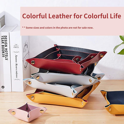 Leather Valet Tray for Men Women, Small Jewelry Catchall Tray, Deskop Nightstand Organizer, Portable Travel Key Plate for Entryway Table, Watch Candy Gifts (Red + Black)