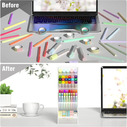 Asten Pen Holder, Pencil Holder for Desk, Pen Organizer for Office, School, Desktop, Large Capacity Pen Storage Organizer with 5 Compartment for Pens, Markers, Makeup Brush, Cosmetics (Clear, 1 Pack)