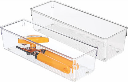 iDesign Plastic Drawer Organizer Bins - Storage for Kitchen, Bathroom, and Desk Drawers - Set of 6 - Clear