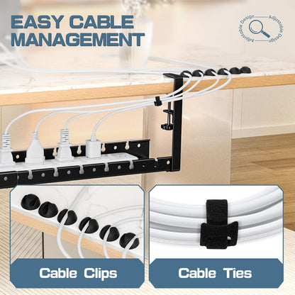 Shikha Cable Management Under Desk, 15.7"-31" Retractable Cable Management Tray, No Drilling Cord Organizer with Clamp for Desk, Under Table Wire Management Tray for Home Office -White