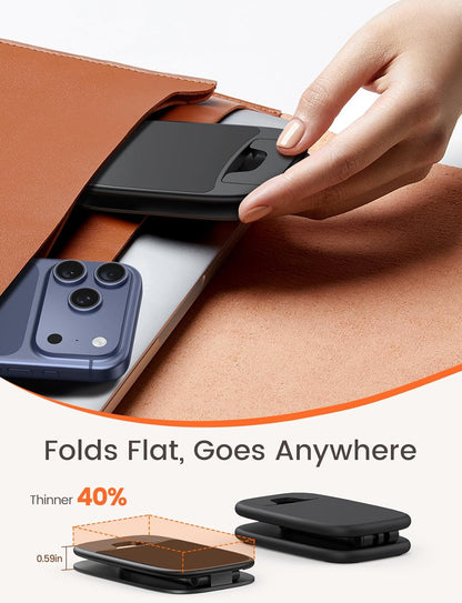 Lamicall Foldable Cell Phone Stand for Desk - [Ultra Thin] Portable Travel Holder, Height Adjustable, Weighted Metal Base, Thick Case Friendly for iPhone 17 16 15 Pro Max, Galaxy S26, Gift Mothers Day