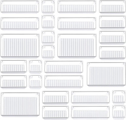 Kootek 28 Pcs Drawer Organizer Set, 4-Size Bathroom Vanity Trays Makeup Desk Dividers Versatile Storage Bins Clear Plastic Container for Dresser, Bedroom, Kitchen, Office