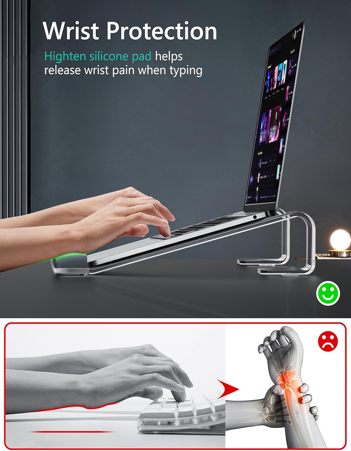 JCZT Aluminum Laptop Stand, Notebook Stand with Wrist Rest, Ergonomic Detachable Laptop Mount, Computer Stand Compatible with 10-17'' All Laptops Such as MacBook Air Pro/HP/Dell/Lenovo, Gold
