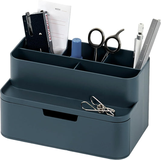 BLUE GINKGO Compact Desk Organizer – Small 5-Compartment, Half Drawer Storage – Pen Holder, Stationery Organizer for Desktop, Vanity, Shelf (Made in Korea, Green)