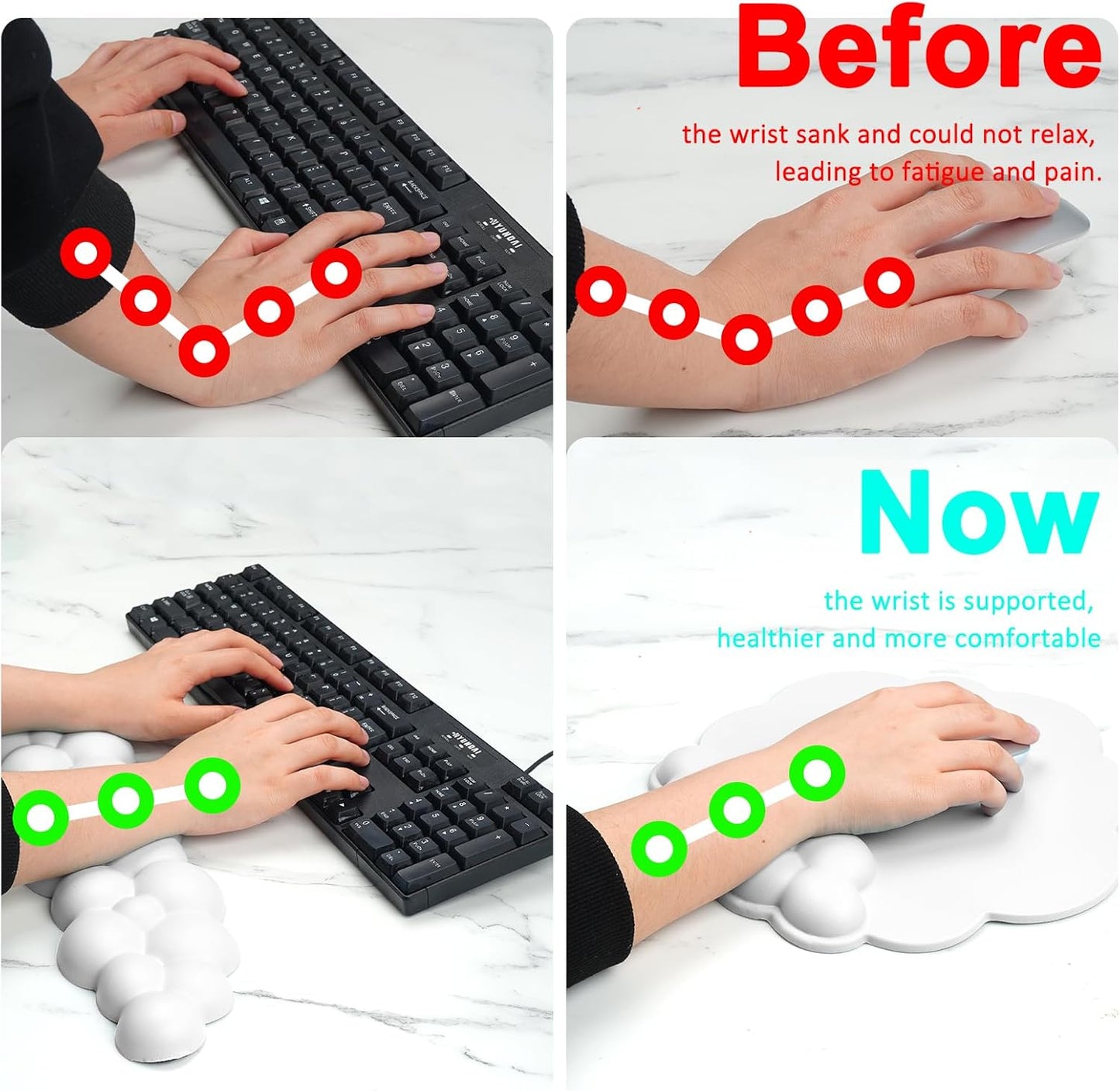Cloud Keyboard and Mouse Wrist Rest Pad for Computer Arm Pain Relief- Ergonomic Wrist Support Mousepad with Non-Slip PU Base for Office, Gaming, and Home Use Anti-Fatigue(Black)