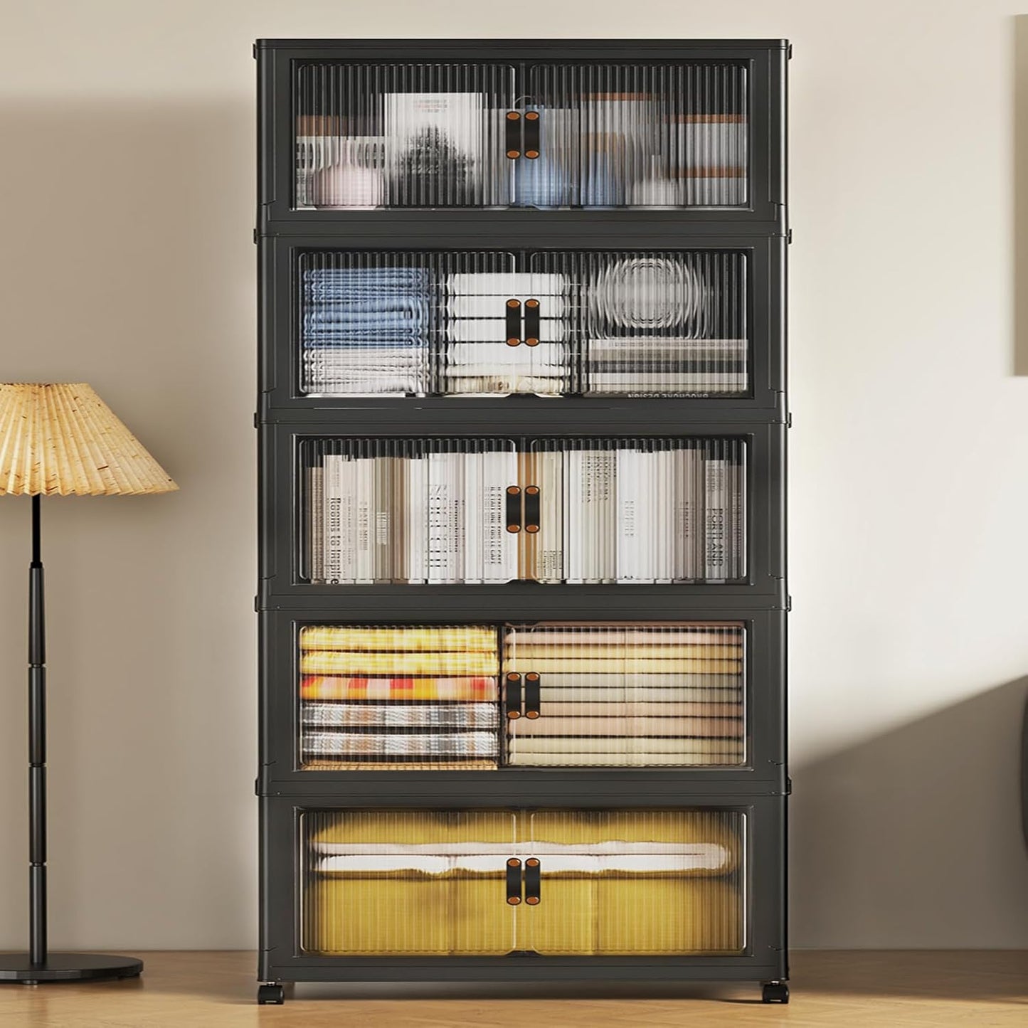 SAILUN 145Gal/580Qt Collapsible & Stackable Storage Bins with Door & a Lid,Perfect for Blanket Storage, Pillow Organizer, Bedroom Closet & Living Room, Black 26" W x 17" D x 71" H