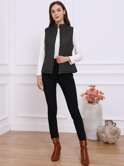 Allegra K Women's Puffer Vest Stand Collar Lightweight Gilet Quilted Zip Vest