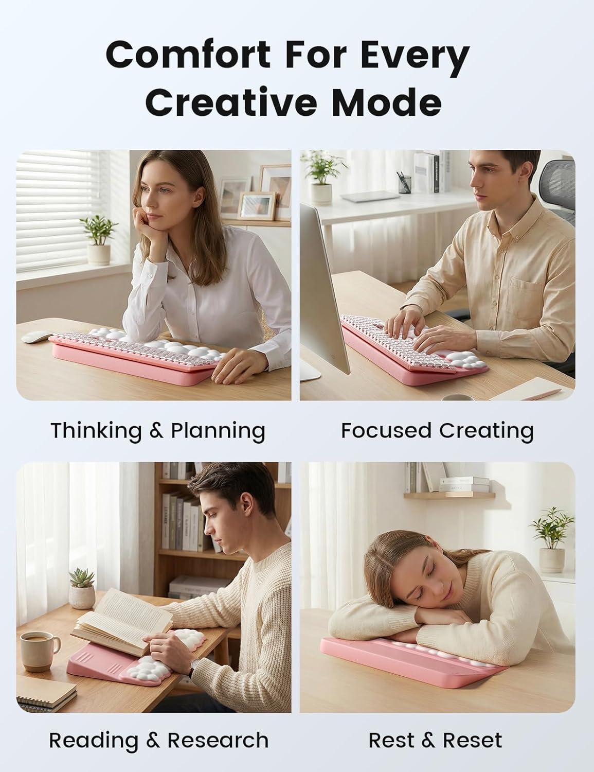 Vaydeer Wrist Rest and Keyboard Stand, Computer Wrist Support Pad Soft Memory Foam, Ergonomic Cloud Keyboard Riser Holder Lifter Tilted Wrist Cushion for Desk, Palm Hand Typing for Office Home Gaming