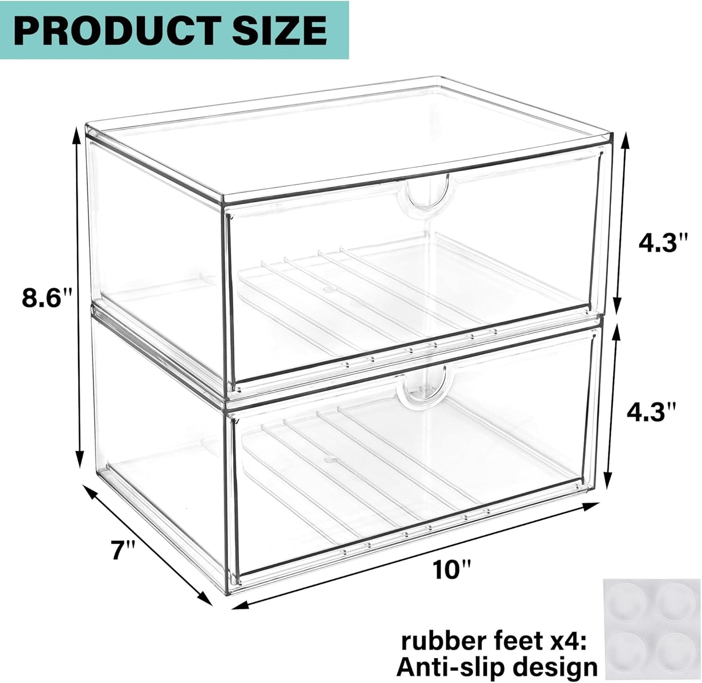 Prsildan Acrylic Makeup Organizer, 2 Pack Stackable Storage Drawers with 6 Drawers for Office Desk Vanity Craft Room Clear Drawer Organizers for Hair Accessories Art Supplies Cosmetics Modular System
