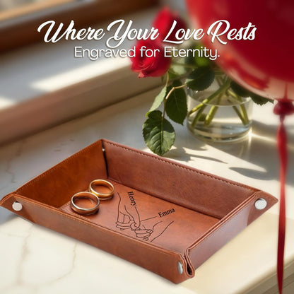 Personalized Engraved Leather Tray for Men with Engraved Name, PU Leather Valet Organizer for Dad, Custom Gift for Him, Custom Catchall Tray for Desk, Office, Accessories Travel Organizer for Men