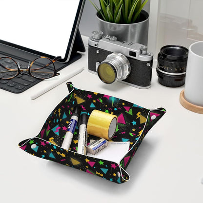 Leather Valet Tray Portable Desk Organizers for Keys Wallet Watch (Pink Rose Cactus Flamingo)