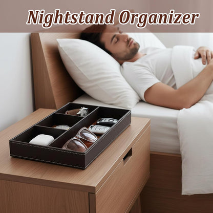 2 Pack Leather Valet Tray for Men - Premium PU Leather Desk & Nightstand Organizer, Stackable Storage Tray for Keys, Wallet, Watch, Phone, Jewelry in Black & Brown
