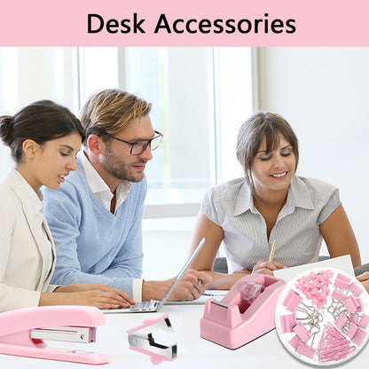 suniya Office Supplies,Gold Desk Accessories,with Stapler,Tape Dispenser,Pen Holder,Scissors,Phone Stand,Staple Remover,Ballpoint Pen,Clear Tape, Staples,Ruler,Clips,Best Gift for Business or Boss