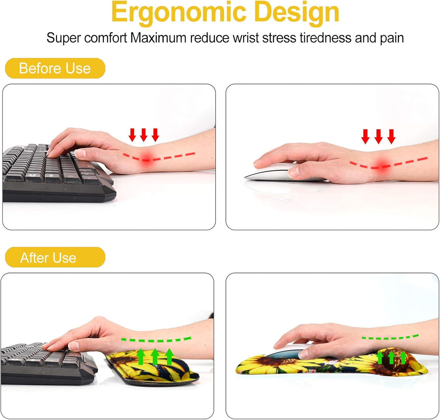 Keyboard Wrist Rest Pad Ergonomic Mouse Pad Set, ToLuLu Gel Mouse Pad Wrist Support for Computer Laptop, Mousepad Keyboard Wrist Support with Memory Foam for Easy Typing Pain Relief, Van Gogh Painting
