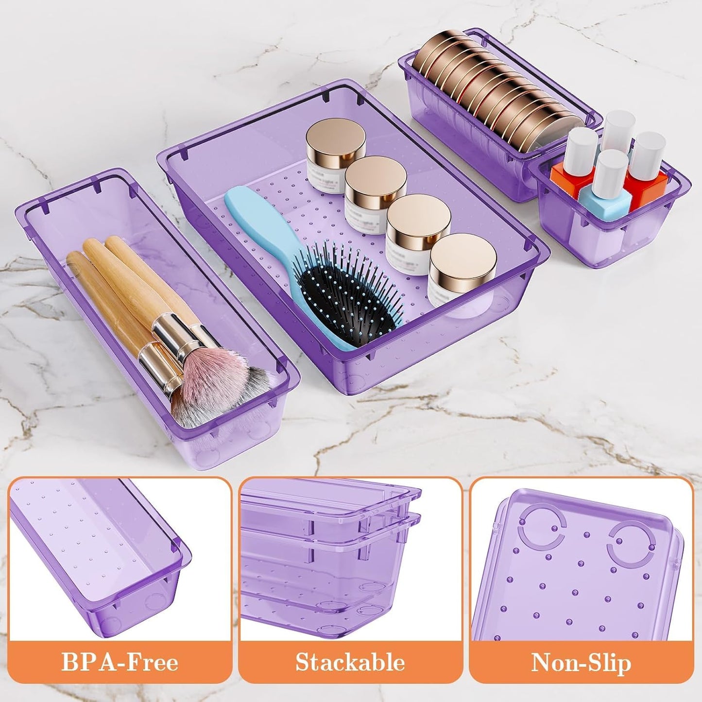 SpaceHacks 25 PCS Plastic Drawer Organizer Set, 4-Size Versatile Organizer Tool Trays & storage Bins for Makeup, Jewelry, and Gadgets in Bathroom, Bedroom and Office,Clear Black