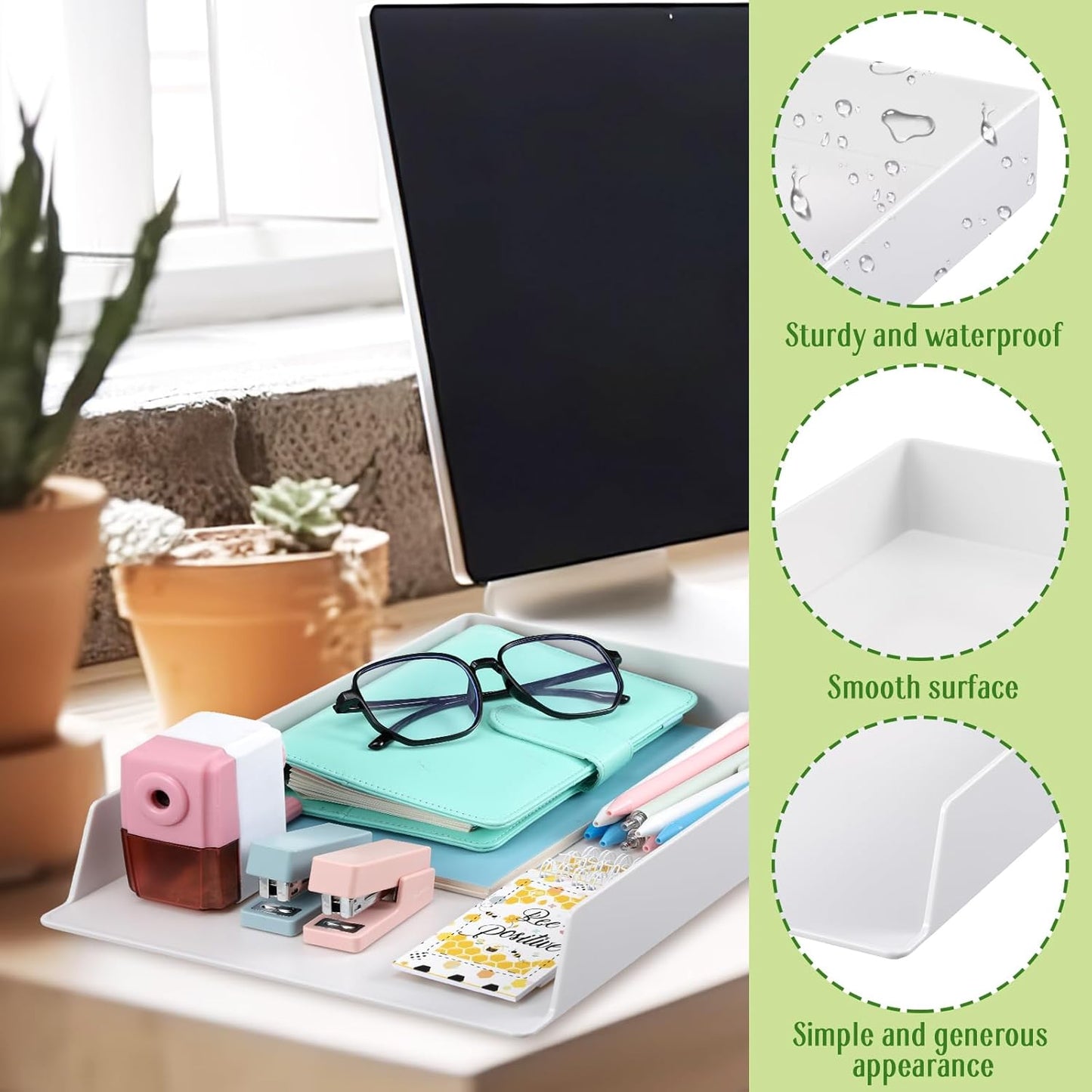 4 Pcs Stackable Desk Organizer Trays Rectangular Plastic Desk Holder Desktop Letter Tray File Organizer Paper, File, Magazine, Office Organization for Desktop