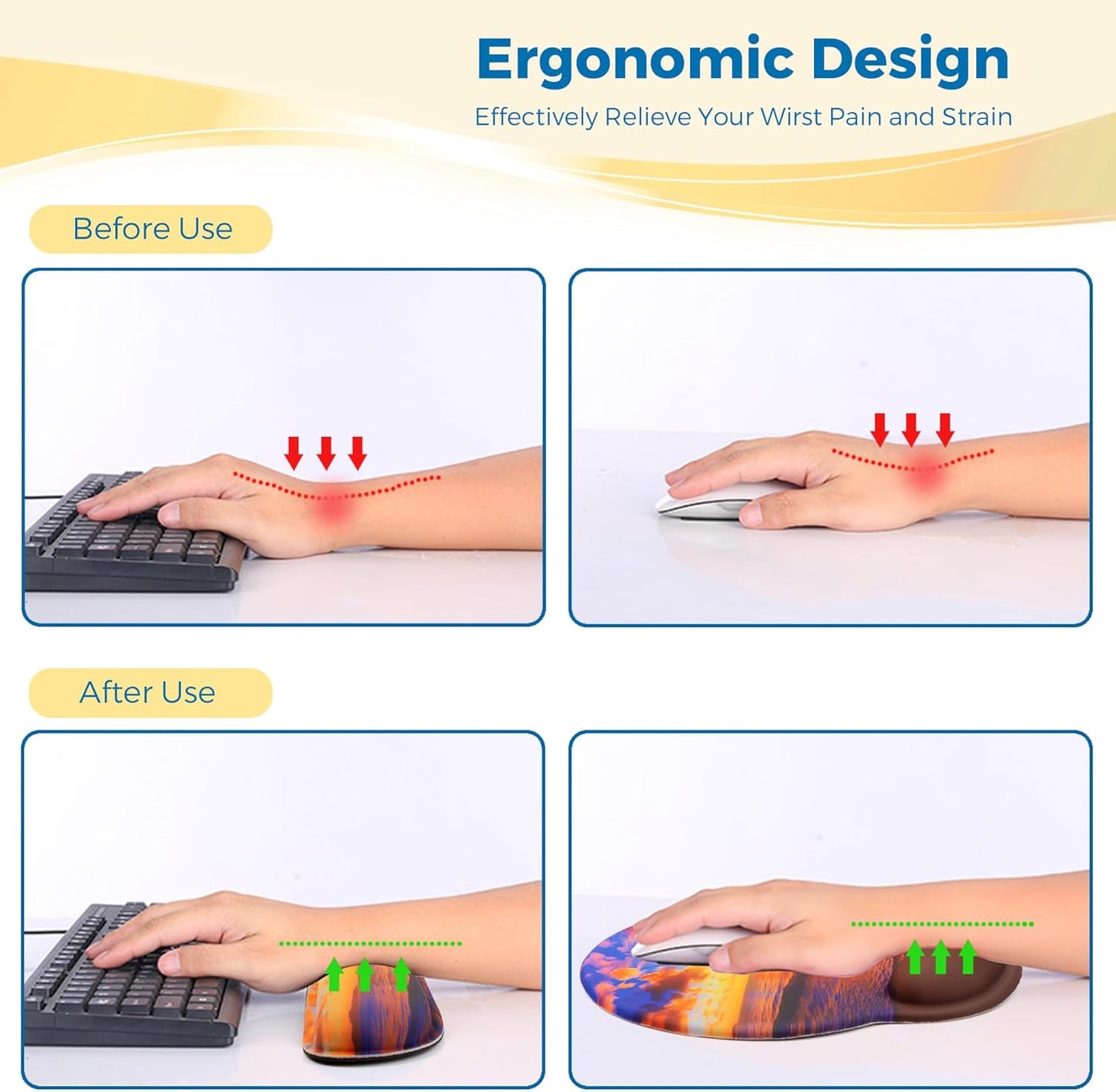Mouse Pad and Keyboard Wrist Rest Support, with Non-Slip PU Base,Gel Mouse Pad with Coaster,Pain Relief for Gaming, Computer,Office -Beach