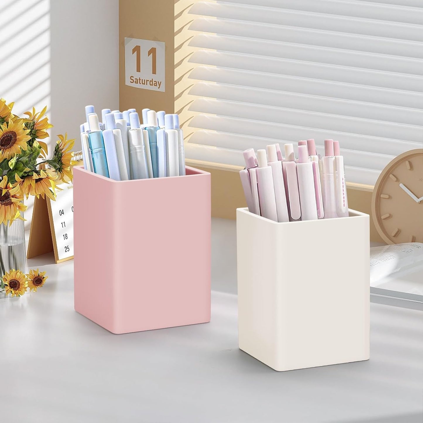 Pen Holder for Desk,Nordic Elegance Square Silicone Pencil Holder Soft Minimalist Desk Pen Cup Stand Waterproof Multifunctional Office Supplies for Home,Kids and School(Grey)