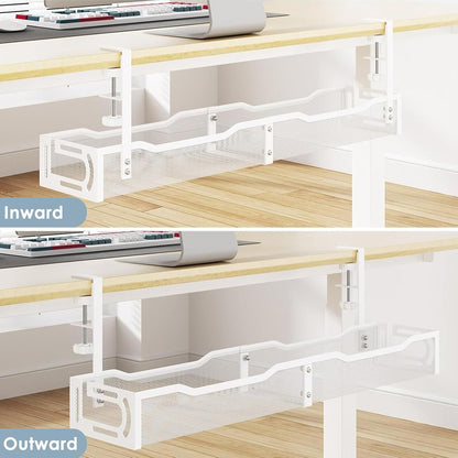 Cable Management, 25'' Cable Management Under Desk No Drill, Metal Cord Organizer with Clamp for Standing Desk, Cable Organizer for Home Office, Black
