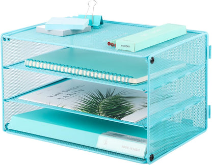 EASEPRES 3 Tier Mesh Desk Organizer Tray, File Paper Letter Folder Holder Desktop Paper Sorter Mail Organization Rack Storage Accessories, for Office Home School Classroom, Black