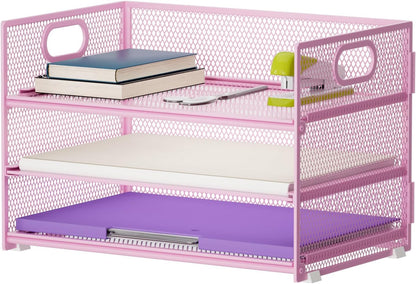 Marbrasse 3 Tier Paper Organizer Letter Tray, Mesh File Organizer with Handle, Paper Sorter Desk Organizer for Home Office Supplies